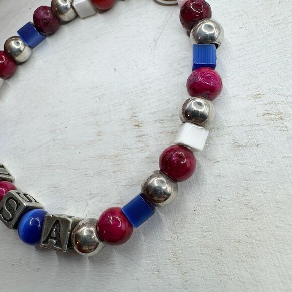 Patriotic Fourth Of July Bald Eagle Sterling Silver Beaded Bracelet USA Holiday - Picture 10 of 14